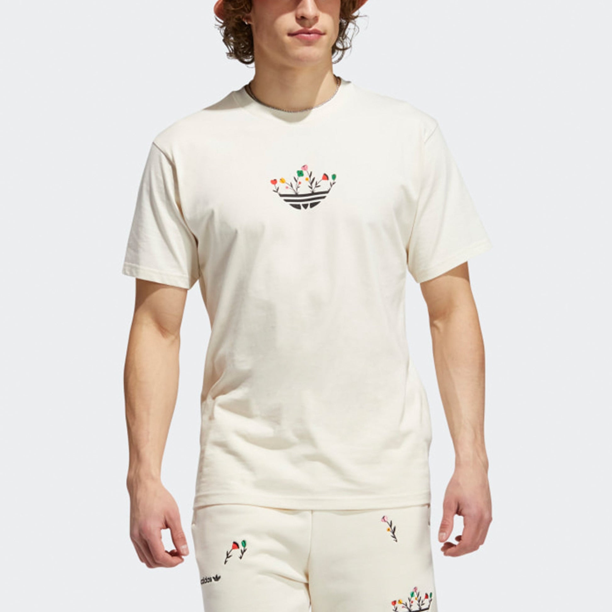 adidas originals Trefoil Bloom Back Pattern Printing Sports Short Sleeve Creamy White H32305