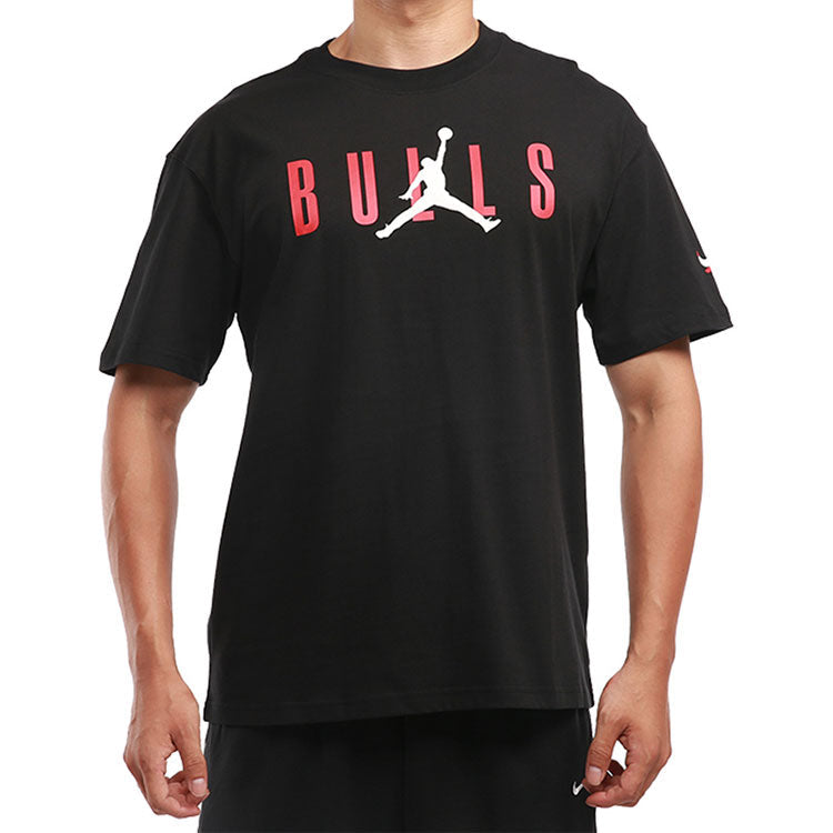 Air Jordan NBA Chicago Bulls Alphabet Printing Basketball Sports Round Neck Short Sleeve Black DA6507-010