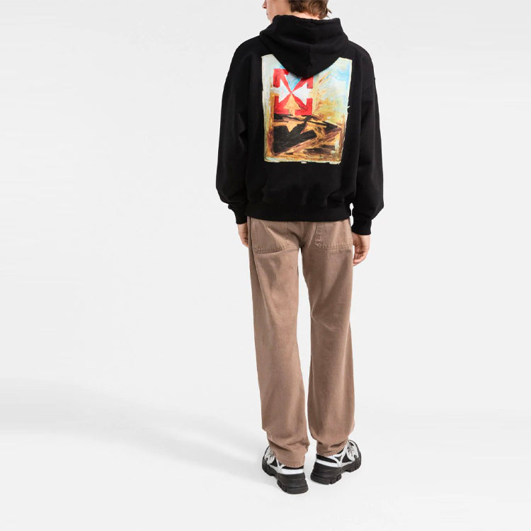 Men's Off-White FW21 Logo Alphabet Arrow Pattern Printing Pullover Loose Fit Black OMBB085F21FLE0121084