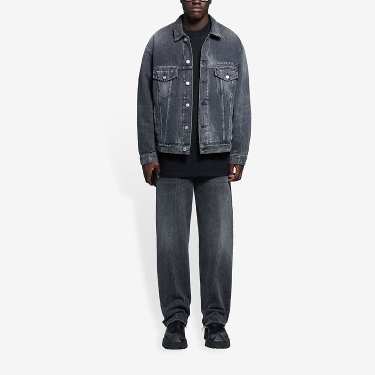 Balenciaga SS21 Drip Peace Large Fit Denim Jacket 'Black' 657607TBP471090