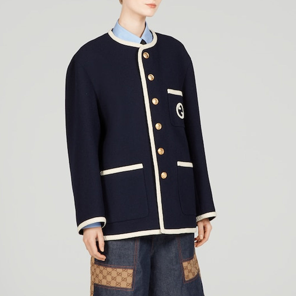 (WMNS) Gucci Retro Tweed Jacket With Embroidery 'Blue' 749578-ZANIZ-4613
