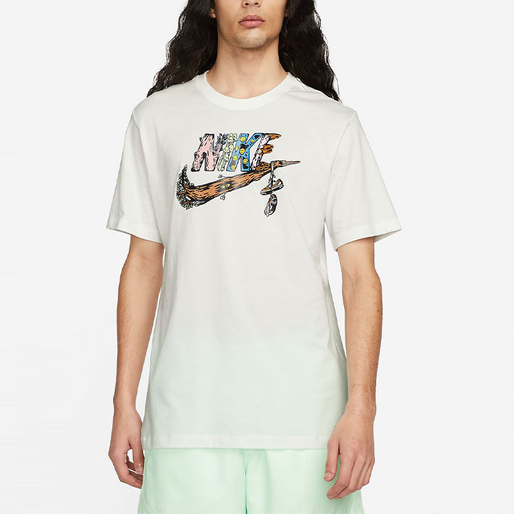 Nike Sportswear Graffiti Logo Sports Round Neck Short Sleeve Beige DM2215-133