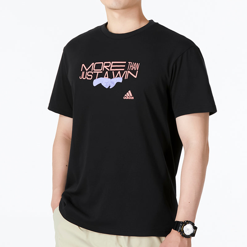 Men's adidas Minimalistic Alphabet Athleisure Casual Sports Round Neck Short Sleeve Black T-Shirt HA4072