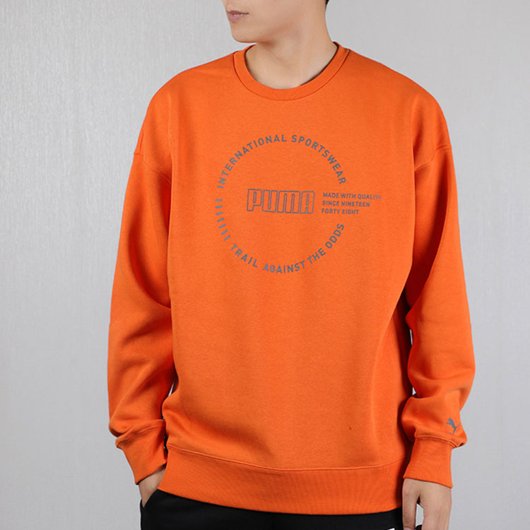 PUMA Alphabet Logo Printing Fleece Lined Round Neck Orange 597200-17