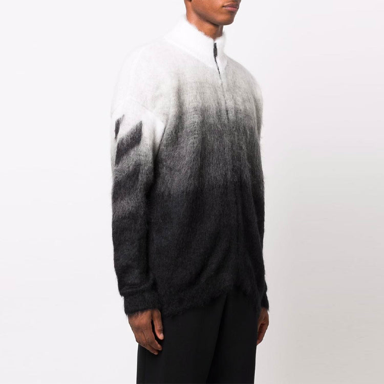 Men's Off-White FW21 Arrows Pattern Jacquard Gradient Zipper Cardigan Wool Sweater Loose Fit Black OMHF032F21KNI0011010