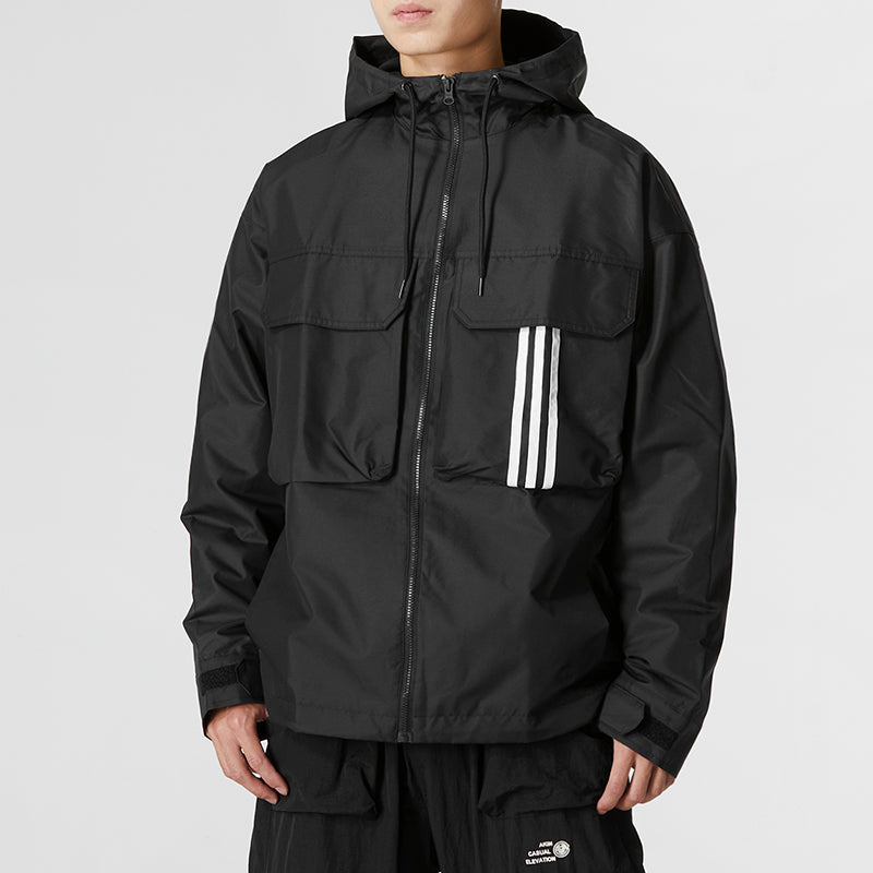 Men's adidas U Util Wb3 Athleisure Casual Sports Stripe Hooded Jacket Black HM3819