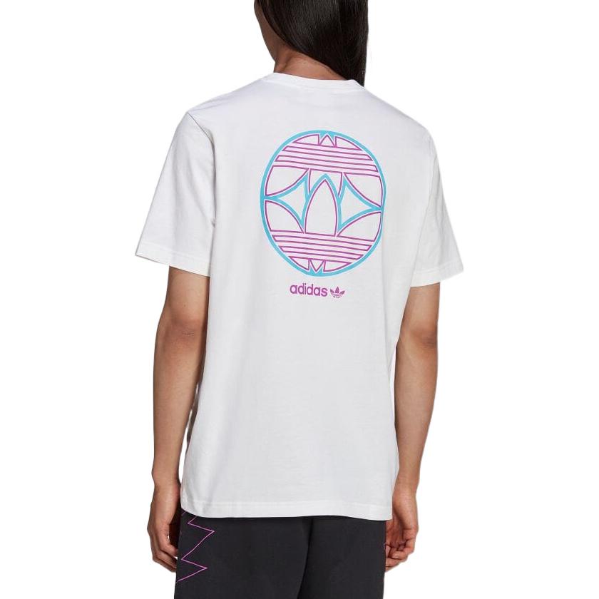 Men's adidas Back Geometry Logo Pattern Printing Round Neck Short Sleeve Japanese Version White T-Shirt HE4722