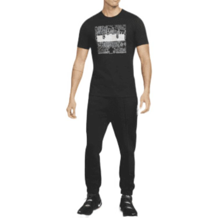 Nike Lebron Pattern Printing Knit Casual Short Sleeve Black DQ1884-010