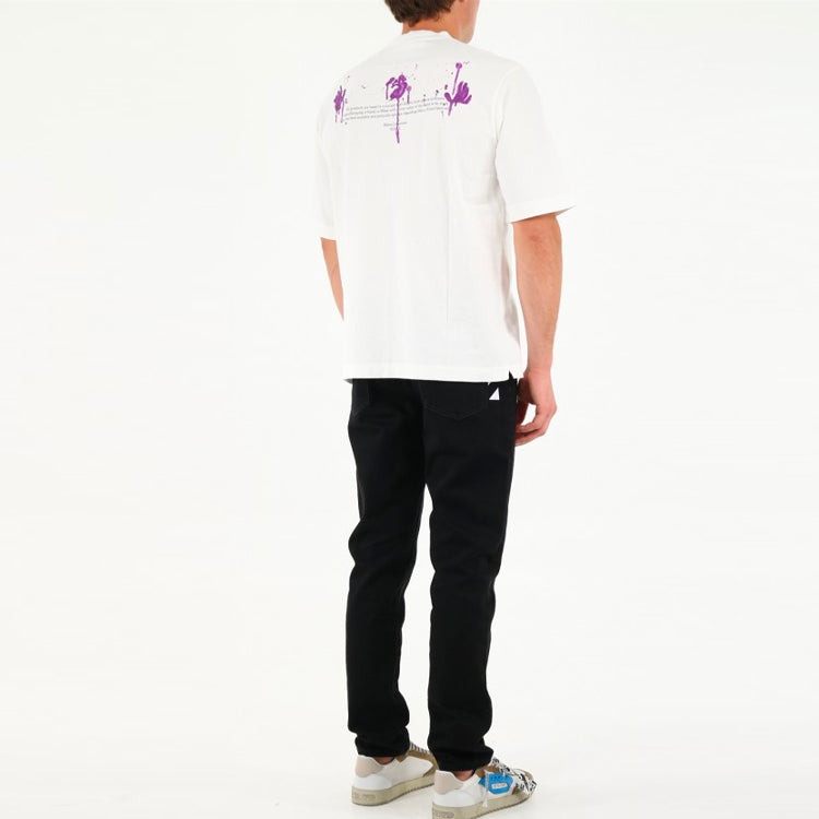 Men's Off-White Casual Cotton Round Neck Short Sleeve Loose Fit White T-Shirt OMAA119F21JER0200137