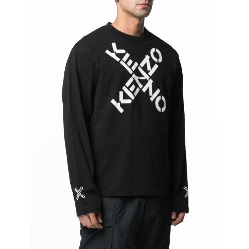 Men's KENZO SS21 Big X Pattern Round Neck Long Sleeves Black FB55TS1534SK-99