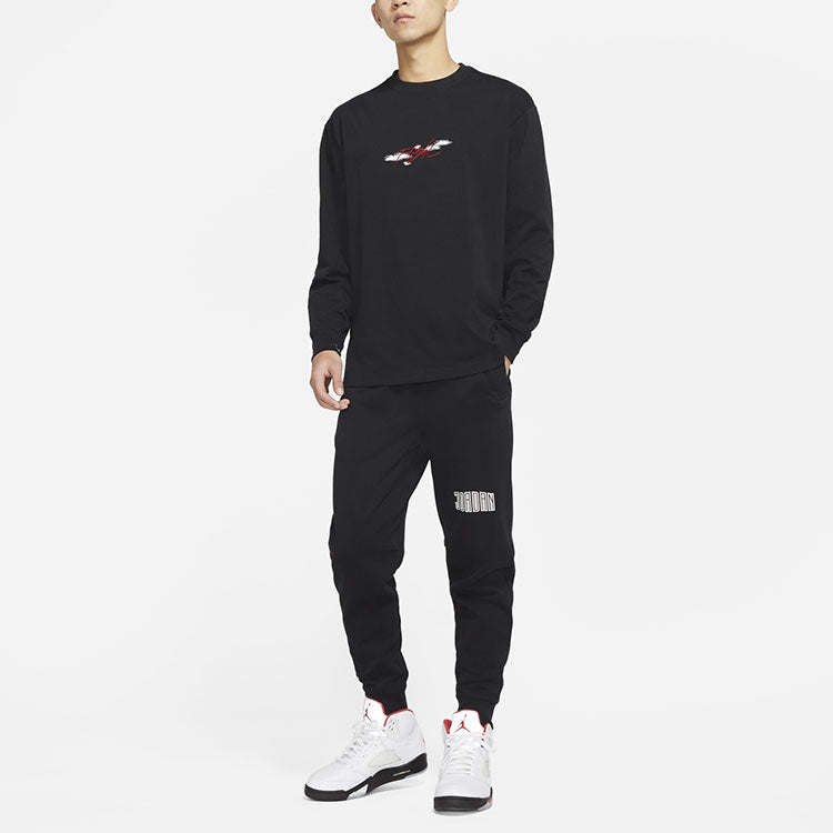 Men's Jordan Alphabet Embroidered Printing Breathable Sports Round Neck Long Sleeves Autumn Black T-Shirt DH8963-010