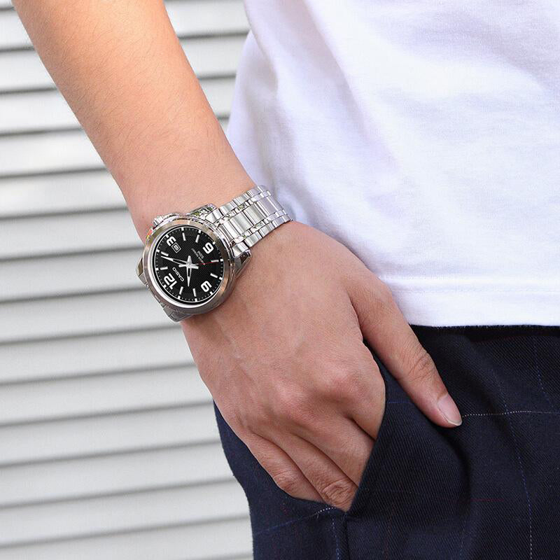 CASIO Stainless Steel Strap Quartz Waterproof Black Dial Mens Black Analog MTP-1314D-1A