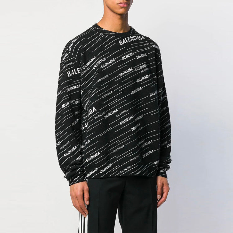 Balenciaga Jacquard Logo Crewneck Sweater 'Black' 555381T15241070