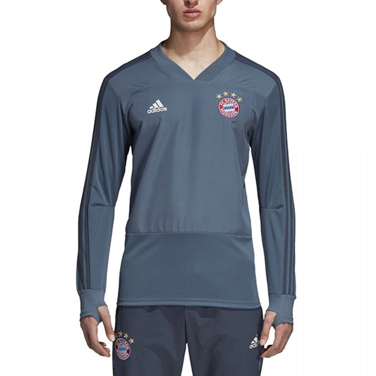 adidas FCB EU TR Top Bayern Munich Football Club Sports Training Pullover Gray Blue CW7319