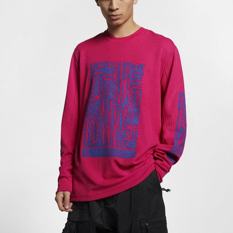 Men's Nike ACG Waffle Casual Sports Printing Pullover Long Sleeves Rose Red BQ7205-666