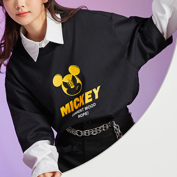 Li-Ning x Disney Crossover Sports Fashion Series Cartoon Printing Round Neck Loose Short Sleeve Unisex Black AHSR338-1