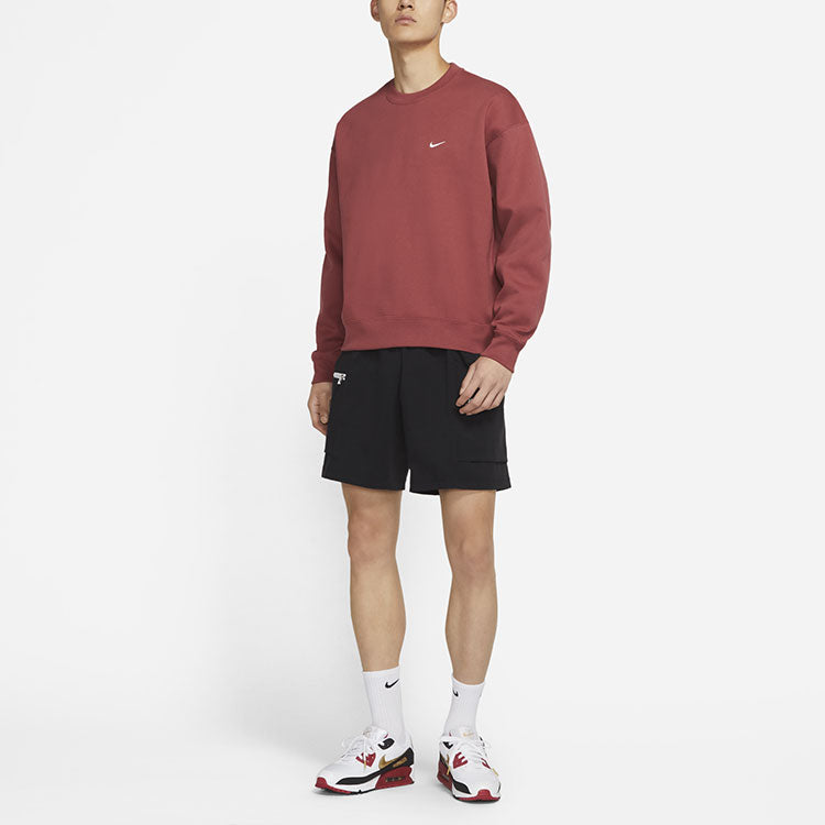 Men's Nike Lab Fleece Crew Solid Color Plush Stay Warm Sports Round Neck Pullover Red DA0318-661