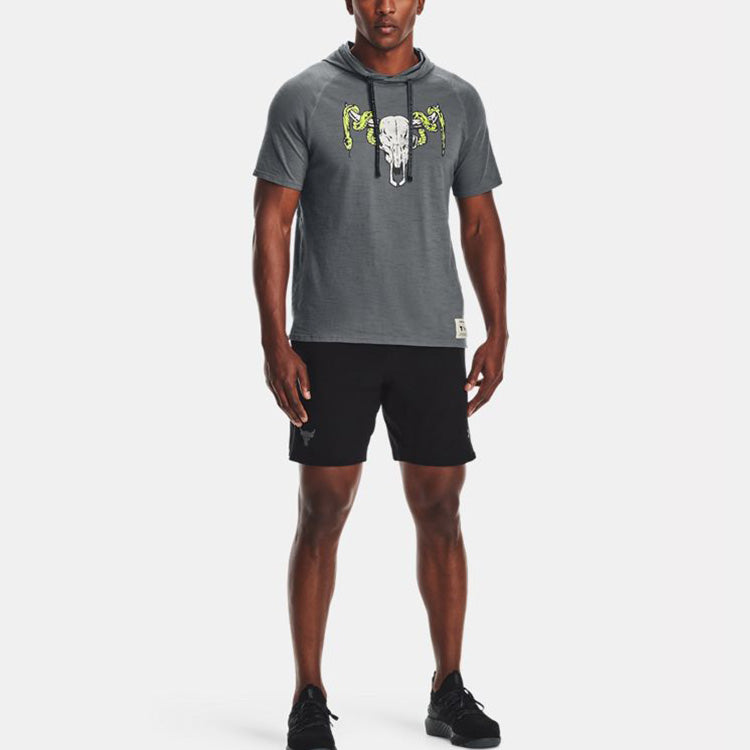 Men's Under Armour Project Rock Casual Sports hooded Short Sleeve Gray 1361719-012