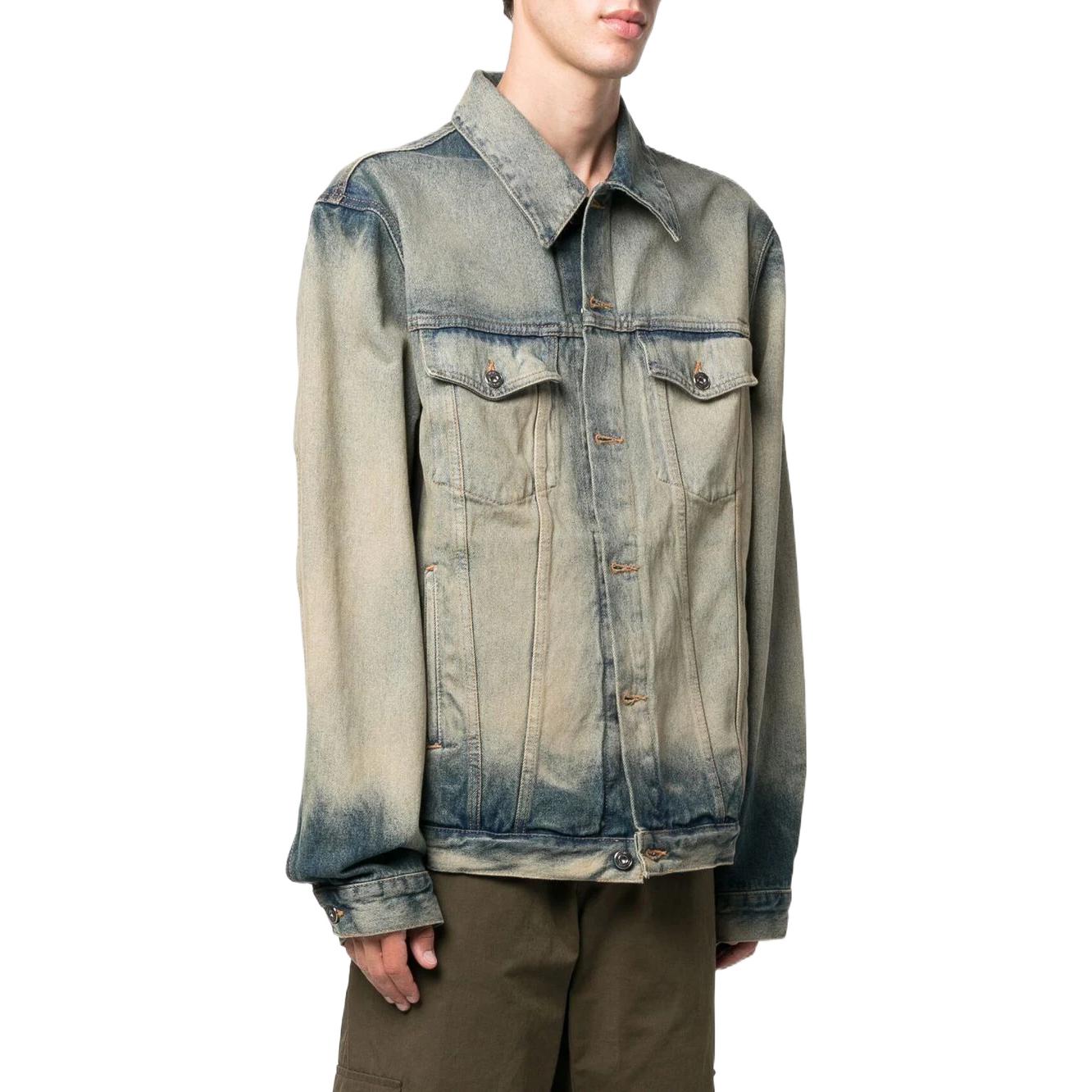 Men's Off-White FW22 Distress Denim Version Gray Jacket OMYE077F22DEN0044800