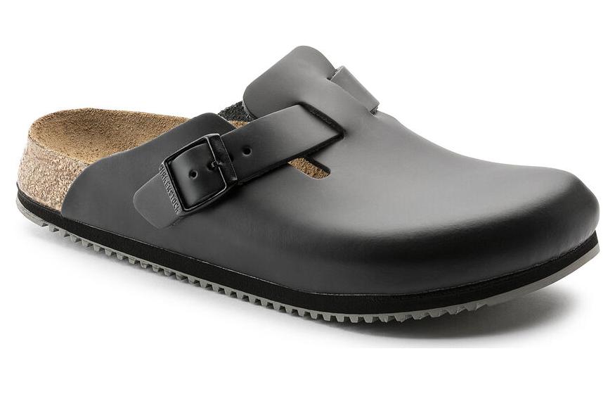 Birkenstock Boston Super Grip Natural Leather Narrow Fit 'Black' 0060196