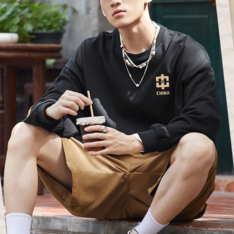 Li-Ning Sports Fashion Series Printing Loose Round Neck Pullover Couple Style 'Black' AWDRB78-2