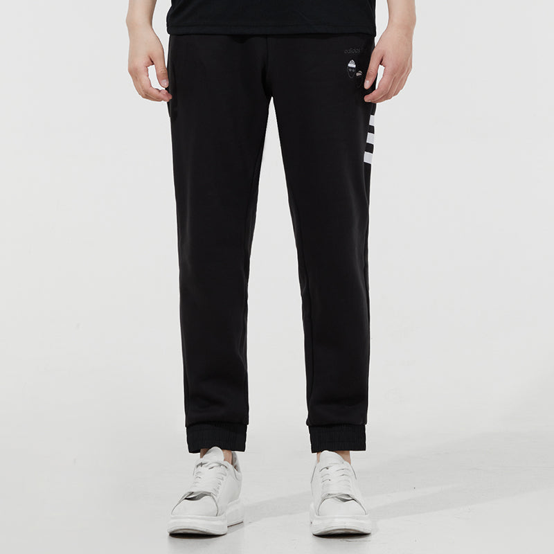Men's adidas neo Sw 3s Tp Stripe Webbing Knit Bundle Feet Sports Pants/Trousers/Joggers Black H57432