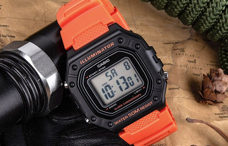 CASIO G Shock Quartz Sports Waterproof Mens OrangeBlack Digital W-218H-4B2