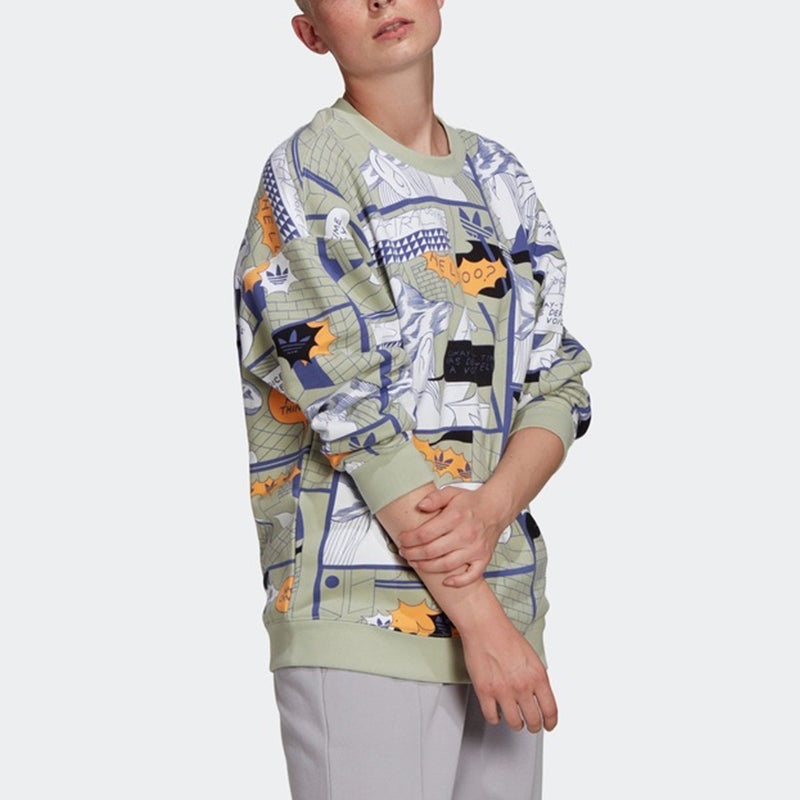 (WMNS) adidas originals Sweatshirt Cartoon Pattern Casual Sports Round Neck Green GN4265