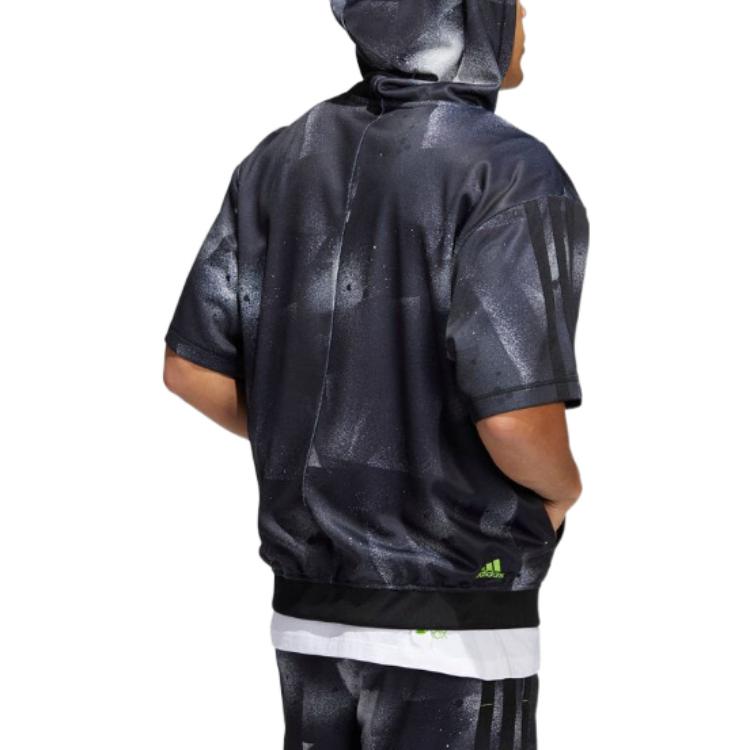 Men's adidas Drawstring Hoodie Short Sleeve T-Shirt Japanese Version Black HB5427