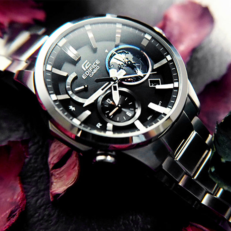 CASIO Quartz Waterproof EDIFICE Sports Solar Powered Stainless Steel Strap Mens SilverBlack Analog EQB-600D-1A