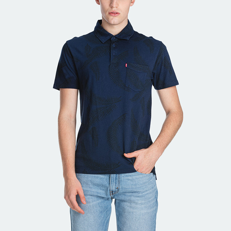 Men's Levis Lapel Pure Cotton Short Sleeve Dark Blue Polo Shirt 72809-0012