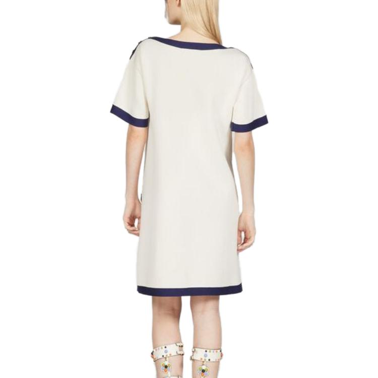 (WMNS) Gucci Cotton and silk blend dress 'Ivory Dark Blue' 742961-XKC76-9329
