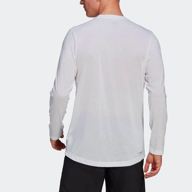 Men's adidas Logo Printing Solid Color Round Neck Pullover Long Sleeves Japanese Version White T-Shirt GT5566