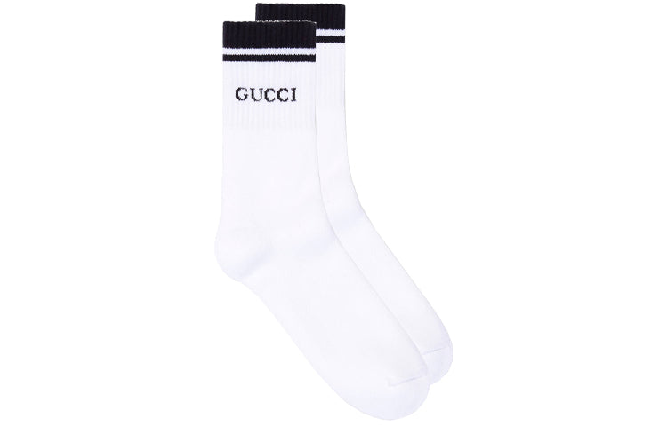 Gucci Logo-intarsia Cotton-Blend Socks 'White Black' 496493-4G293-9000