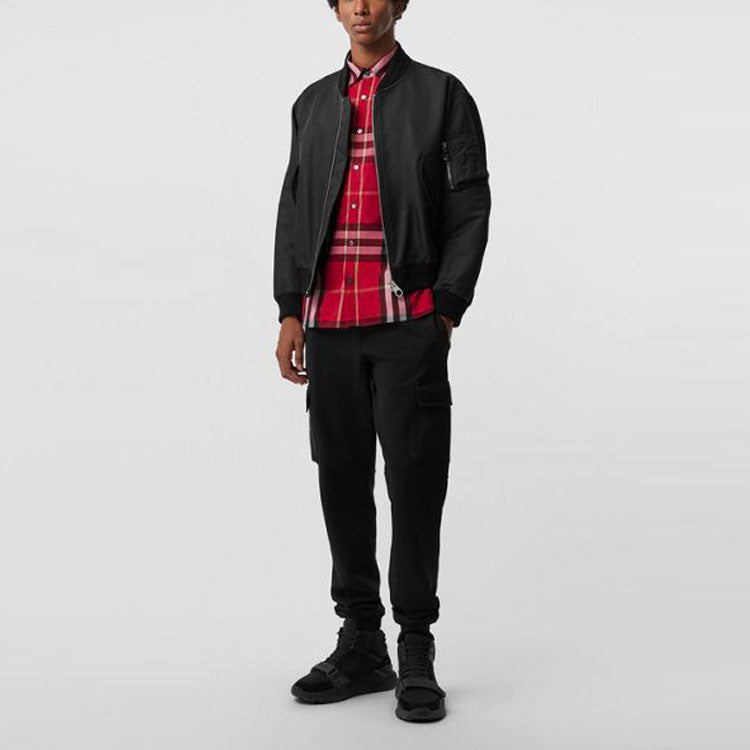 Men's Burberry Button Plaid Long Sleeves Shirt Red 80043591