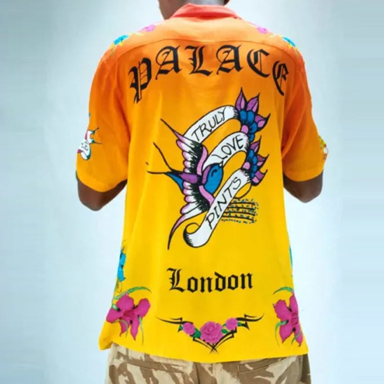 PALACE Inky Shirt Orznge China Dragon Pattern Rose Printing Short Sleeve Unisex Orange P20SHT023