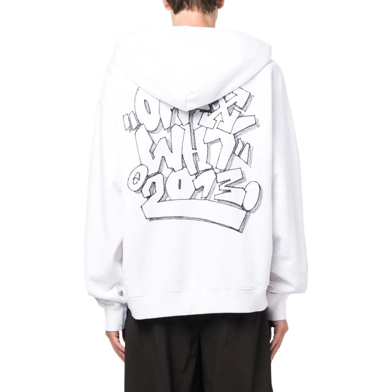 Men's Off-White SS22 Graffiti Printing Drawstring Loose Fit White OMBB085F22FLE0130110