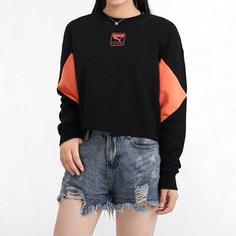 (WMNS) PUMA Rebel Crew Cropped Training Sweatshirt 'Black Orange' 586520-51