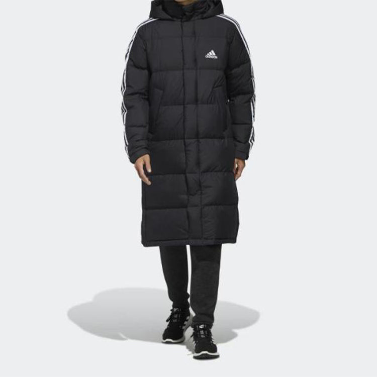 adidas Long Parka mid-length Outdoor Thicken hooded down Jacket Black EH3993