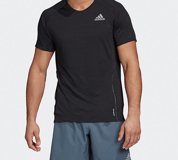 adidas Adi Runner Tee Running Sports Short Sleeve Black FM7637
