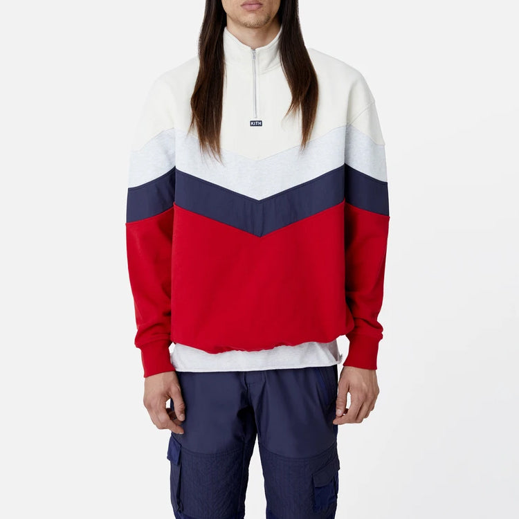 KITH Track Line Quarter-Zip Pullover Colorblock Red KH2400-110