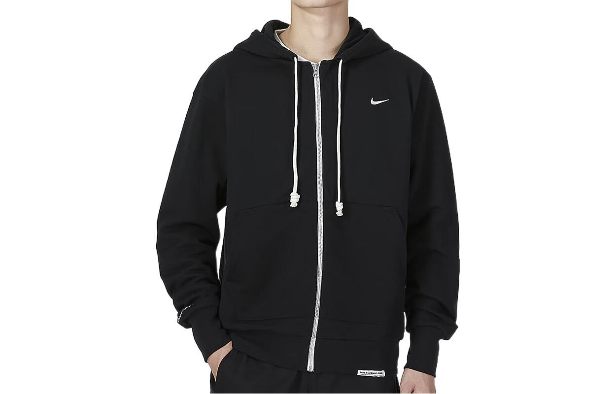 Men's Nike Solid Color Printing Logo Zipper Hooded Running Gym Jacket Black DQ5817-010