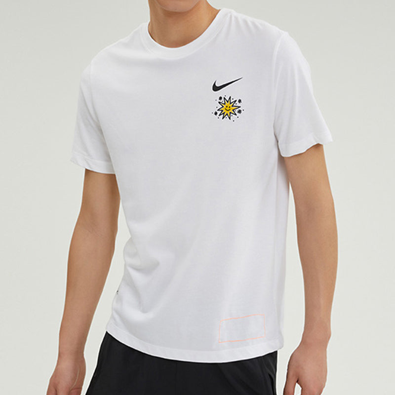 Men's Nike Cartoon Sun Hand Printing Pattern Alphabet Round Neck Short Sleeve White T-Shirt DV3189-100