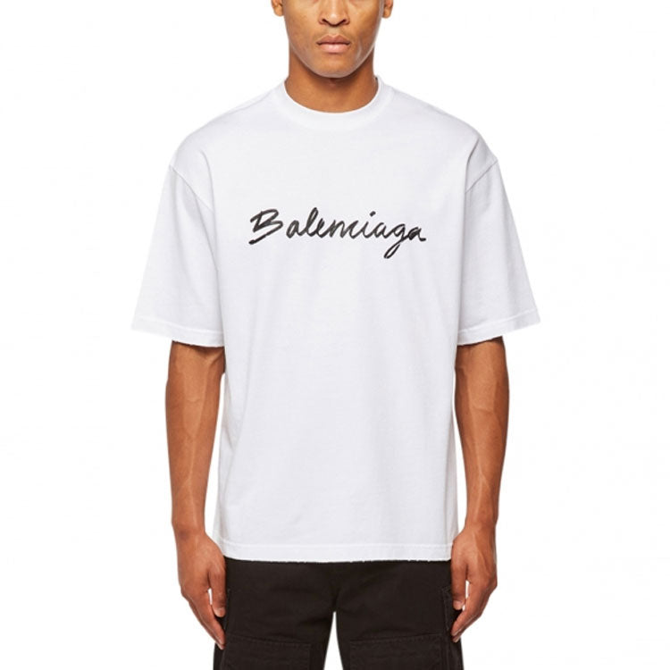 Balenciaga Script Logo T-shirt 'White/Black' 612966TMVB49040