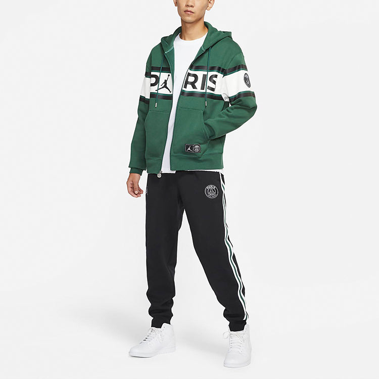 Men's Air Jordan Paris Saint-Germain Alphabet Printing Colorblock Fleece Hooded Sports Jacket Green DB6482-333
