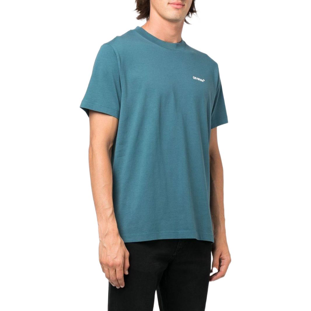 Men's Off-White SS22 Solid Color Arrow Logo Printing Short Sleeve Version Blue T-Shirt OMAA027F22JER01155015501