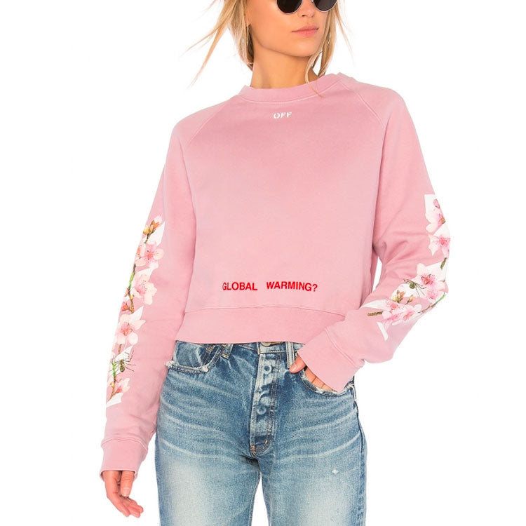 (WMNS) Off-White C O Virgil Abloh FW Cherry Blossom Crop Cotton Sweatshirt OWBA026E170030502788