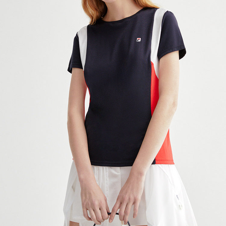 (WMNS) FILA Casual Contrasting Colors Sports Short Sleeve Blue F11W021119F-NV