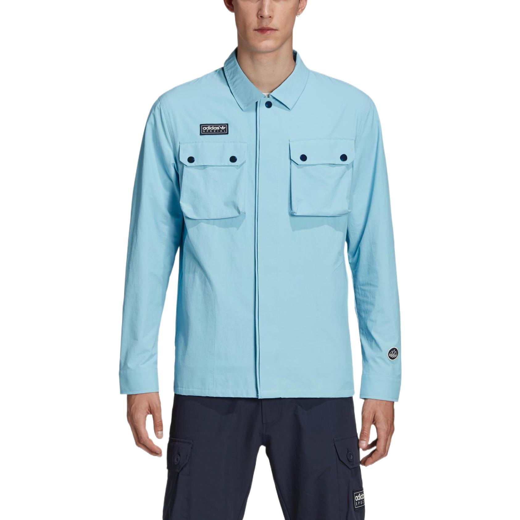 Men's adidas originals Solid Color Zipper Long Sleeves Sports Jacket Blue DY5863
