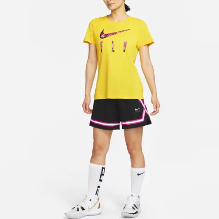 (WMNS) Nike Fly Crossover Embroidered Logo Colorblock Lacing Sports Shorts Black DH7326-011
